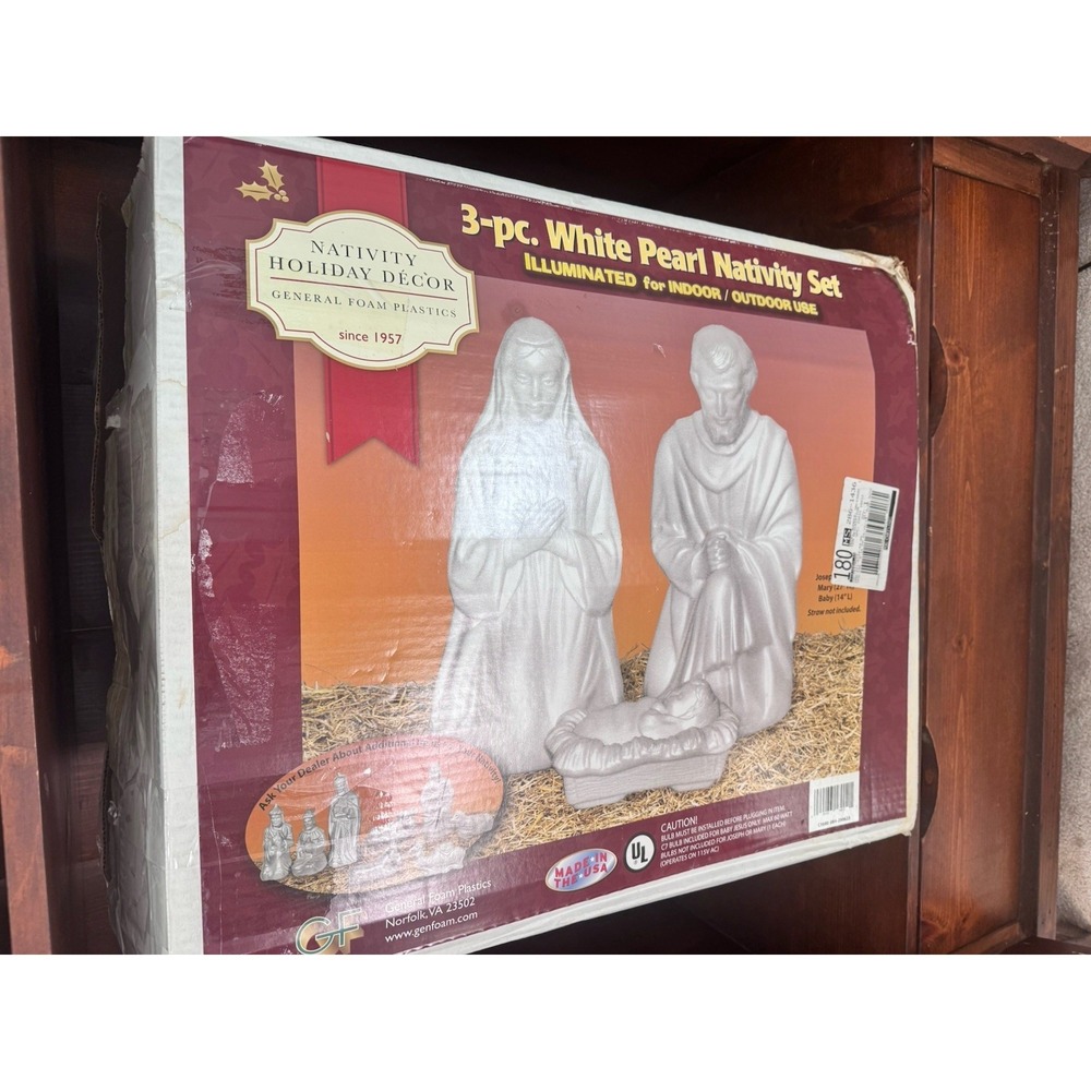 Vtg General Foam Plastics Marble Nativity 3 Pc Set 28" Lighted Blow Mold Works!!